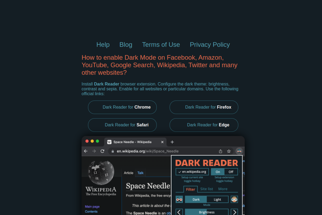 Screenshot of Dark reader