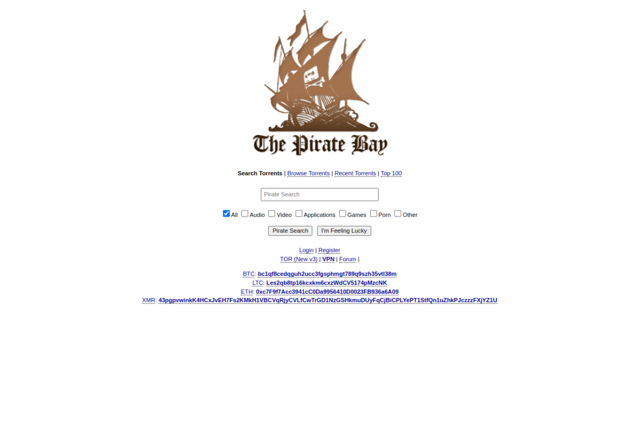 Screenshot of The pirate bay