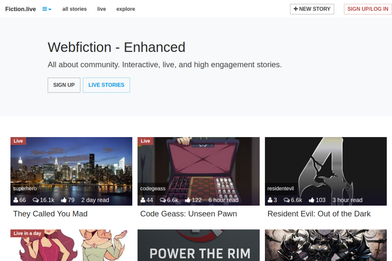 Screenshot of Fiction live