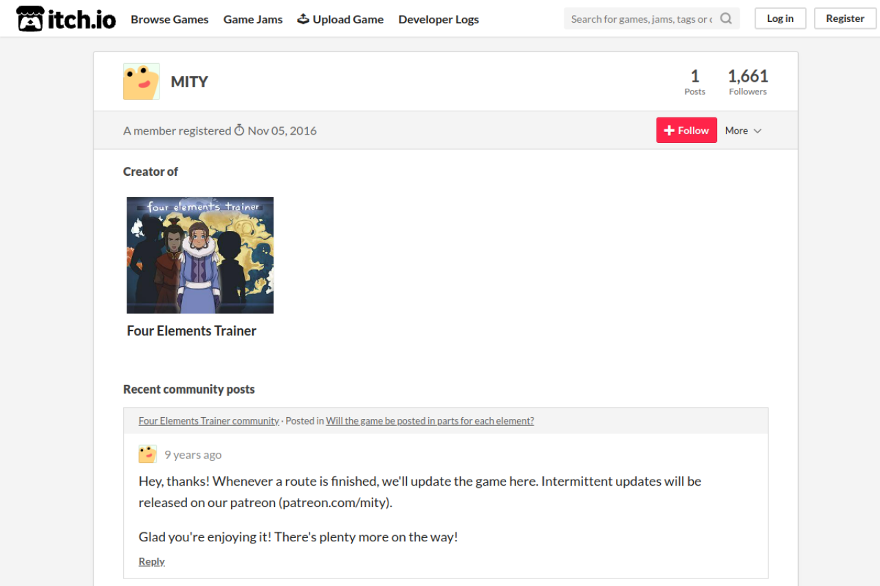 Screenshot of Four elements trainer