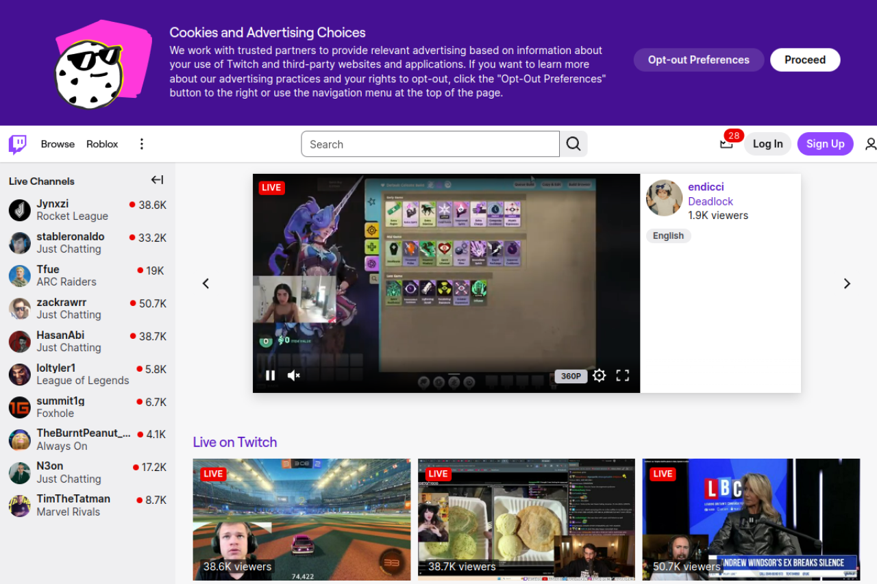 Screenshot of Twitch