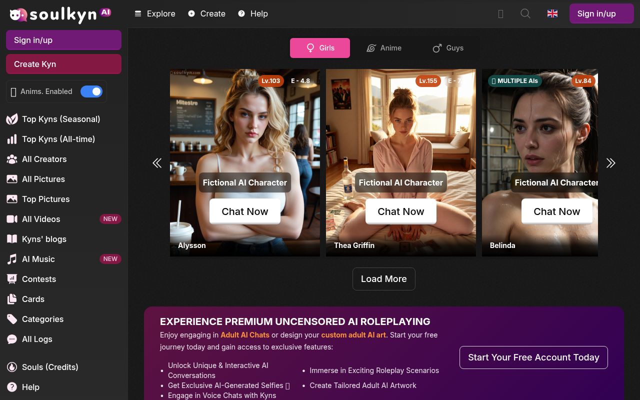 Screenshot of Soulkyn